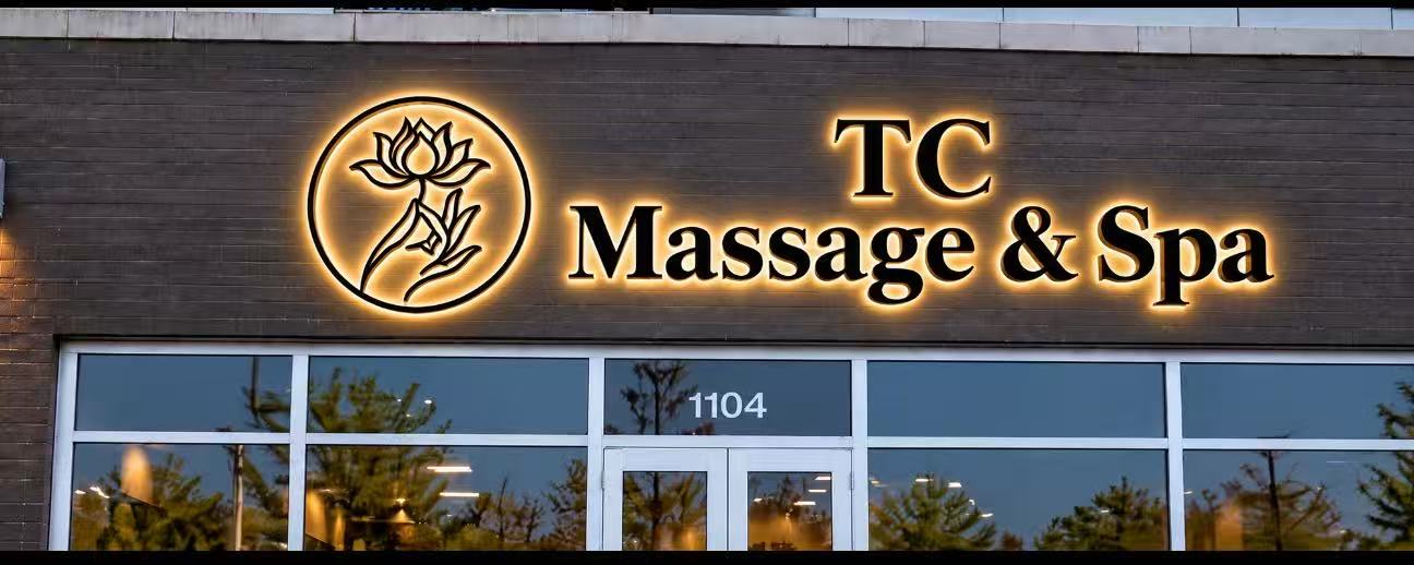 Illustrative storefront signage for TC Massage and Spa